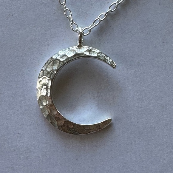 Sterling Silver Hammered Moon Necklace - Picture 3 of 11